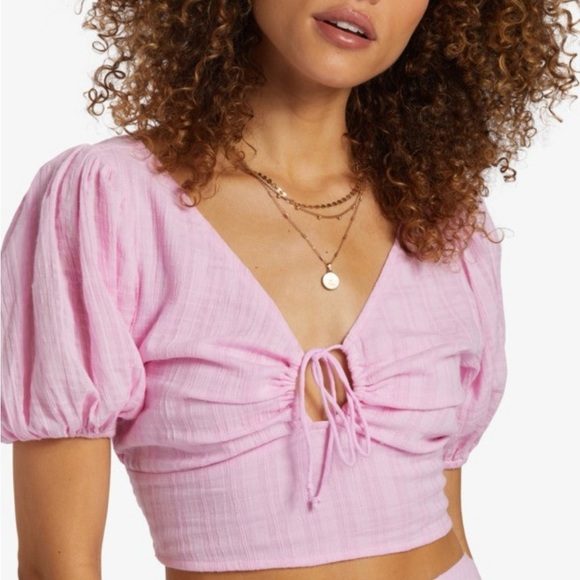 BILLABONG Pink Ruched Crop Top - Picture 1 of 10